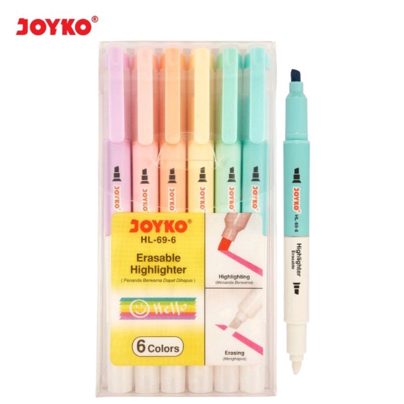 

(1 Set/6 Warna) GROSIR Erasable Highlighter Joyko HL-69-6 / Penanda Berwarna Joyko HL-69-6 (1 Set/6)