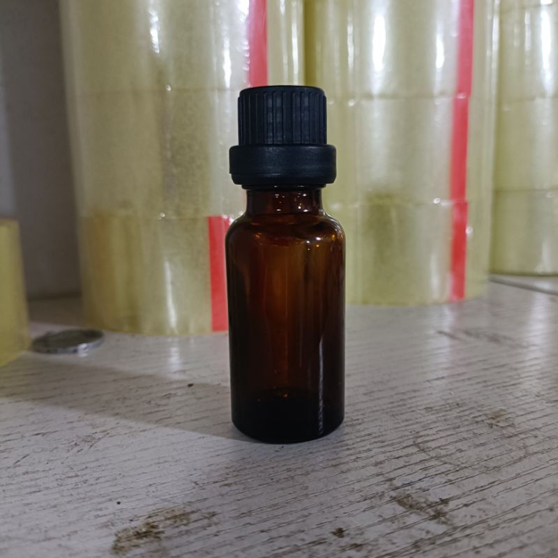 Botol kaca 20ml tutup filler tetes segel / essential oil / droper sealed -20ml amber tebal