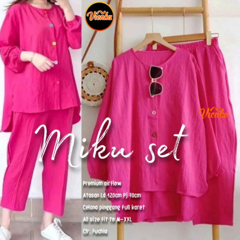 Miku set setelan wanita katun linen jumbo ld 120 xxl