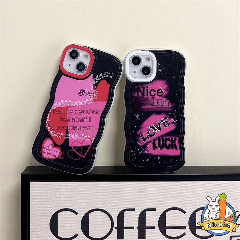IPHONE Casing Kompatibel Untuk Iphone14 13 12 11 Pro Max X Xr Xs Max SE 8 7 6 6s Plus Pink Graffiti English Phone Case Shockproof Fashion Aesthetic Pasangan Hitam Soft Case Cover Pelindung