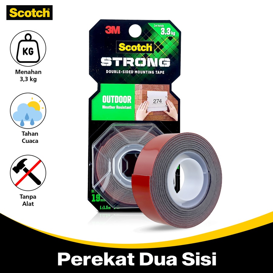 Ktmstore 3M Scotch Strong Outdoor Tape 19mmx1,5m Outdoor Weather Proof 411-S19