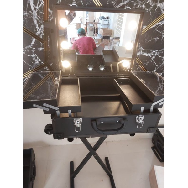 Beautycase Full Kaca Bluethoot Speaker / Koper Make Up 50x40 Lampu tanam 3 mode warna