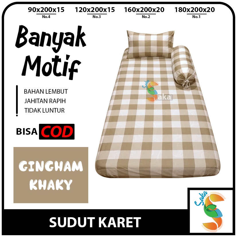 SPREI SET SINGLE MOTIF AESTHETIC UKURAN 90X200/120X200 KOTAK KOTAK SUDUT KARET