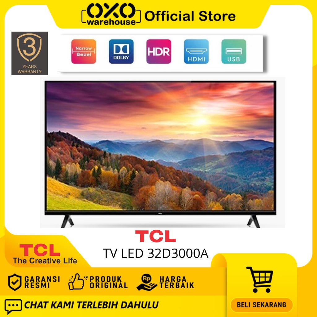 TCL LED TV 32D3000B 32 inch HD Televisi Low Watt Garansi Resmi