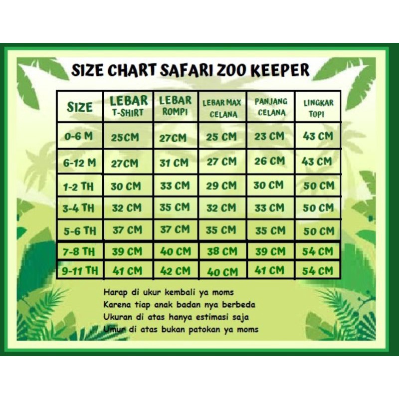 BAJU SAFARI 7-11 TAHUN / BAJU ZOO KEEPER / SAFARI SET