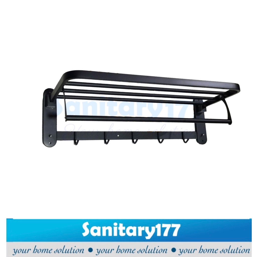 Rak Handuk Lipat Stainless 5 Susun 8831 -Tempat Handuk Dan Gantungan Kapstok Minimalis 5baris stenles rack towel sus 304 hook hitam black  anti karat /S1