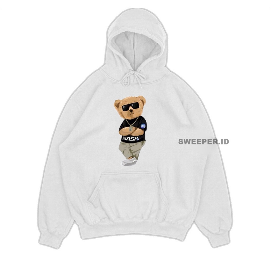 SWEATER HOODIE NASA BEAR  SABLON PRINTING BAHAN FLEECE