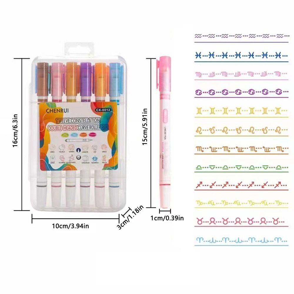 Preva 3/6 /12Pcs Curve Stabilo Pen Alat Gambar Graffiti Curve Line Constellation Stabilo Terintegrasi Warna