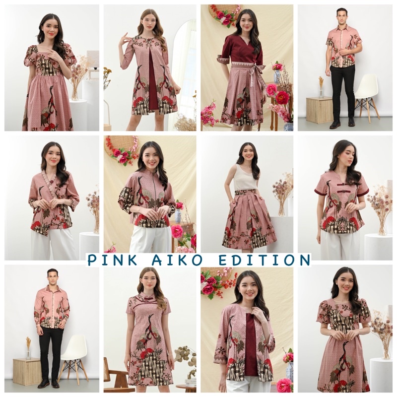 Couple batik modern merah imlek / atasan batik merah / blouse batik wanita murah / PINK AIKO 3248