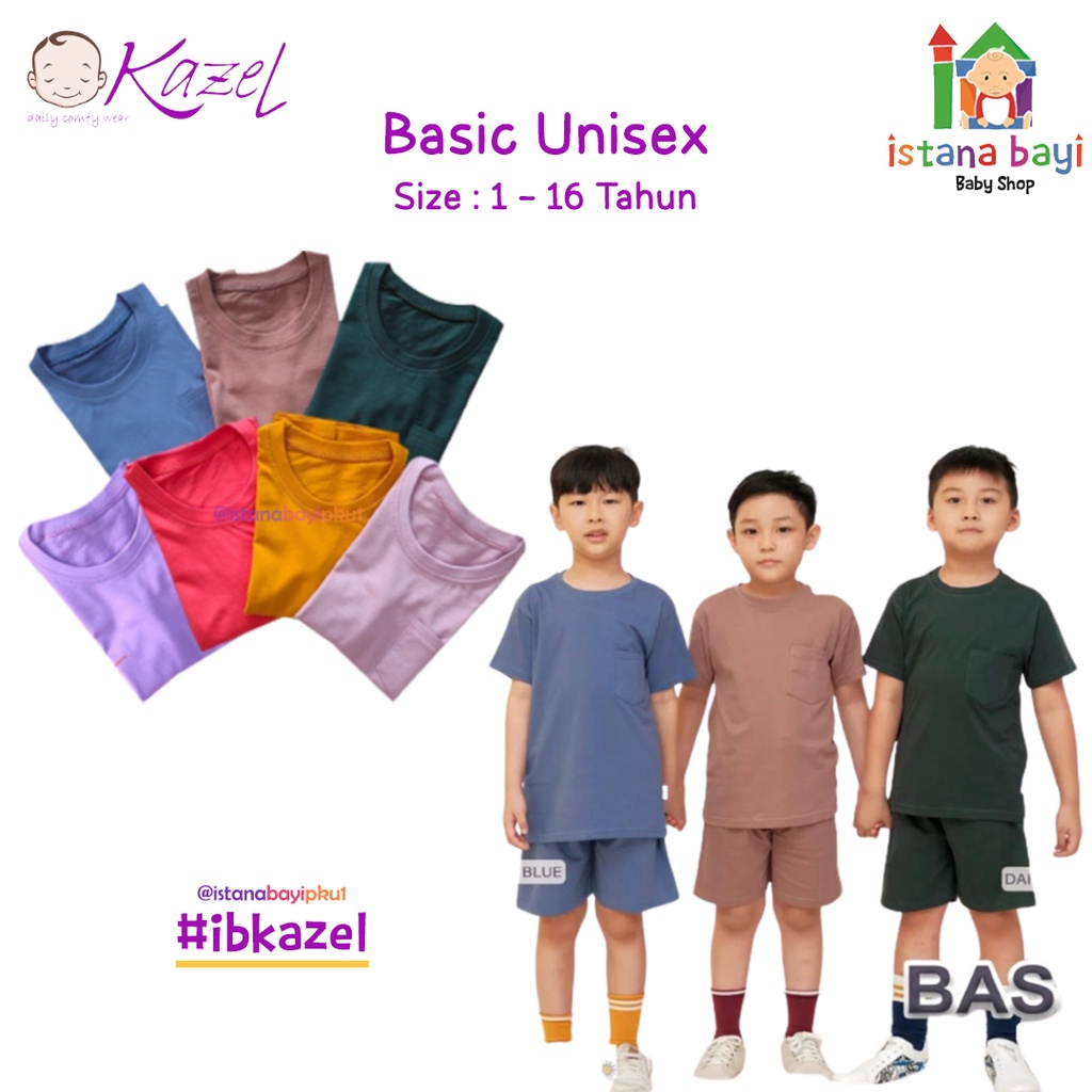 Kazel x Zebe Tshirt Basic Pocket Unisex Anak 6-12 Tahun / Atasan Anak Murah