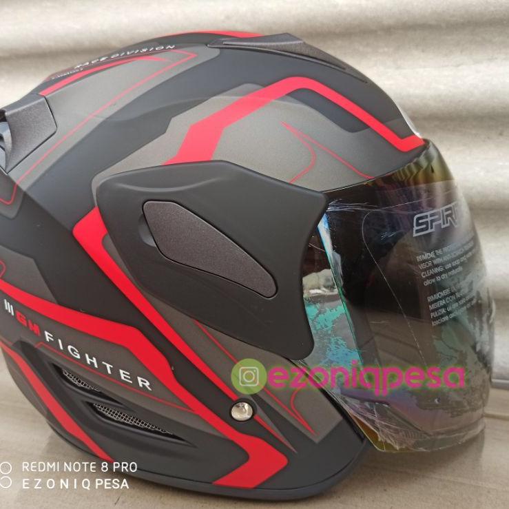 Diskon Ngetrends Helm GM FIGHTER MOTIF GV2 BLACK RED DOFF