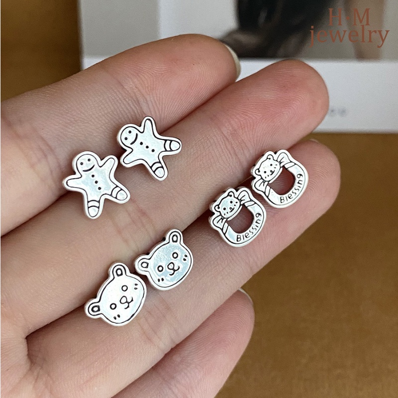 Suasana Natal Retro Tertekan Gingerbread Man Bear Ear Studs 2022anting Baru