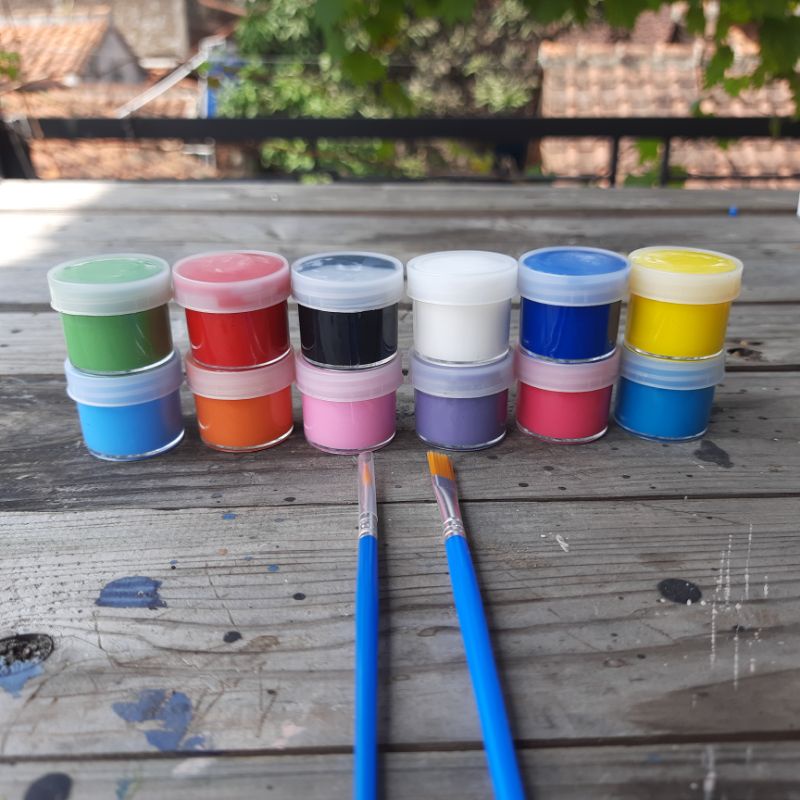 

cat akrilik 15ml 12 warna kuas lukis set flat & round cat lukis primer pastel cat kayu kerajinan cat kain levis cat pakaian tembok cat lukisan