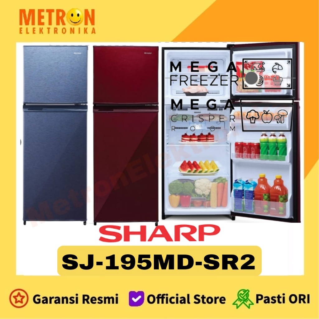 SHARP SJ 195 MD SR / LEMARI ES 2 PINTU RED MERAH 160 LITER / SJ195MDSR