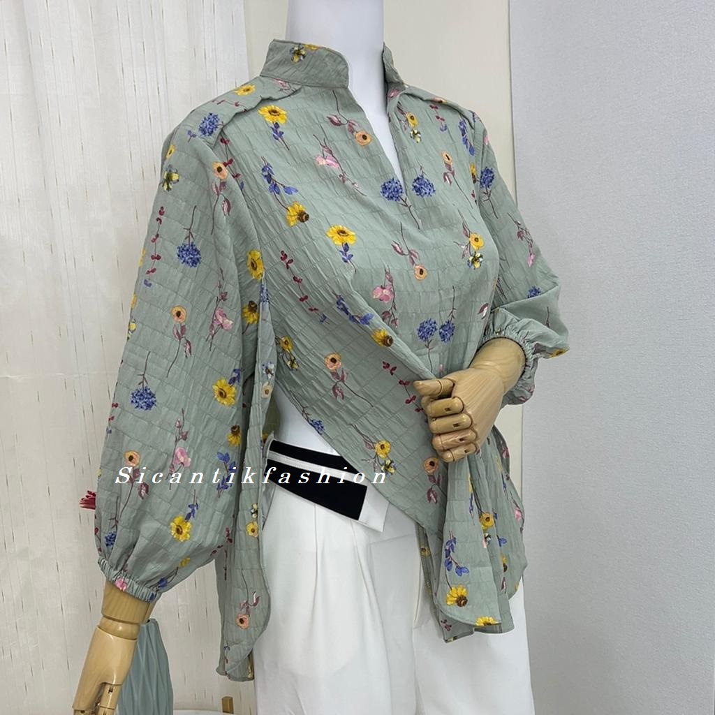 BLOUSE KOREAN / ATASAN WANITA COTTON CRINKLE PREMIUM MOTIF BUNGA