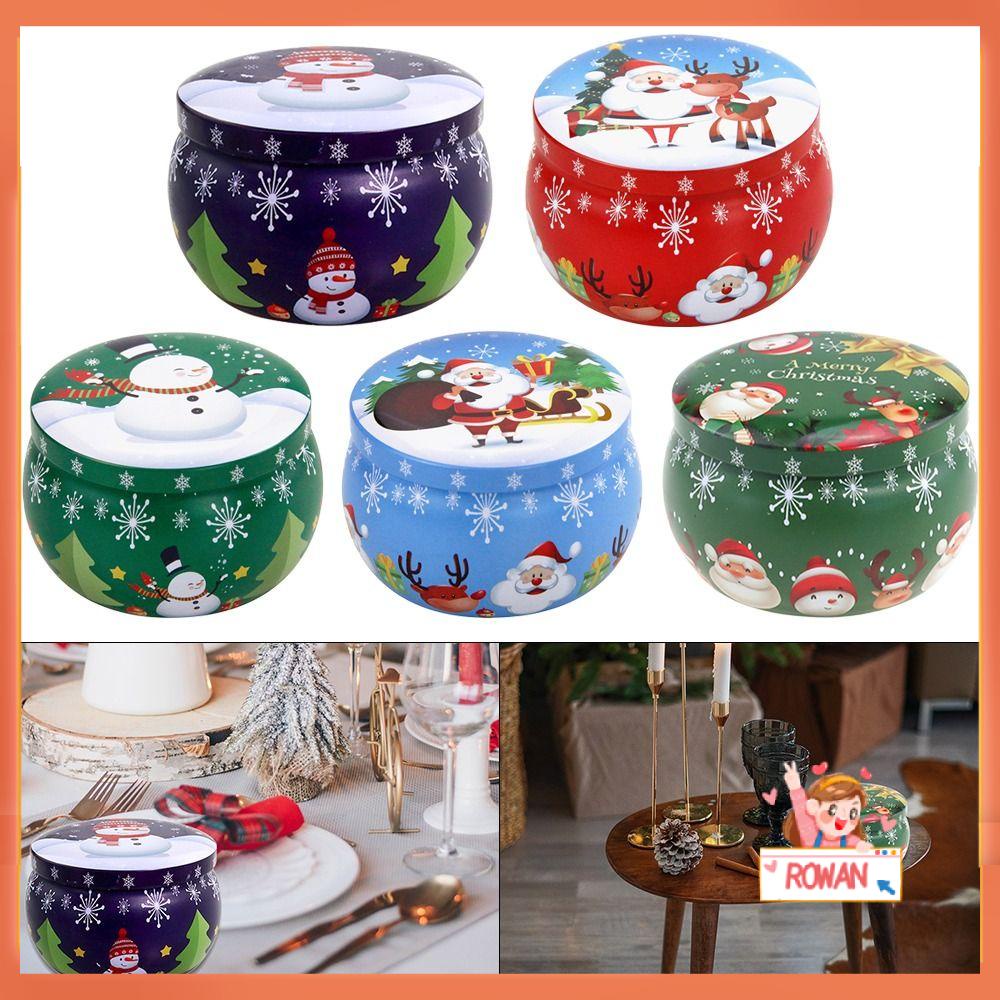 R-flower Christmas Iron Box Tinplate Scented Tin Jars Wadah Lilin Aromaterapi Candle Pot