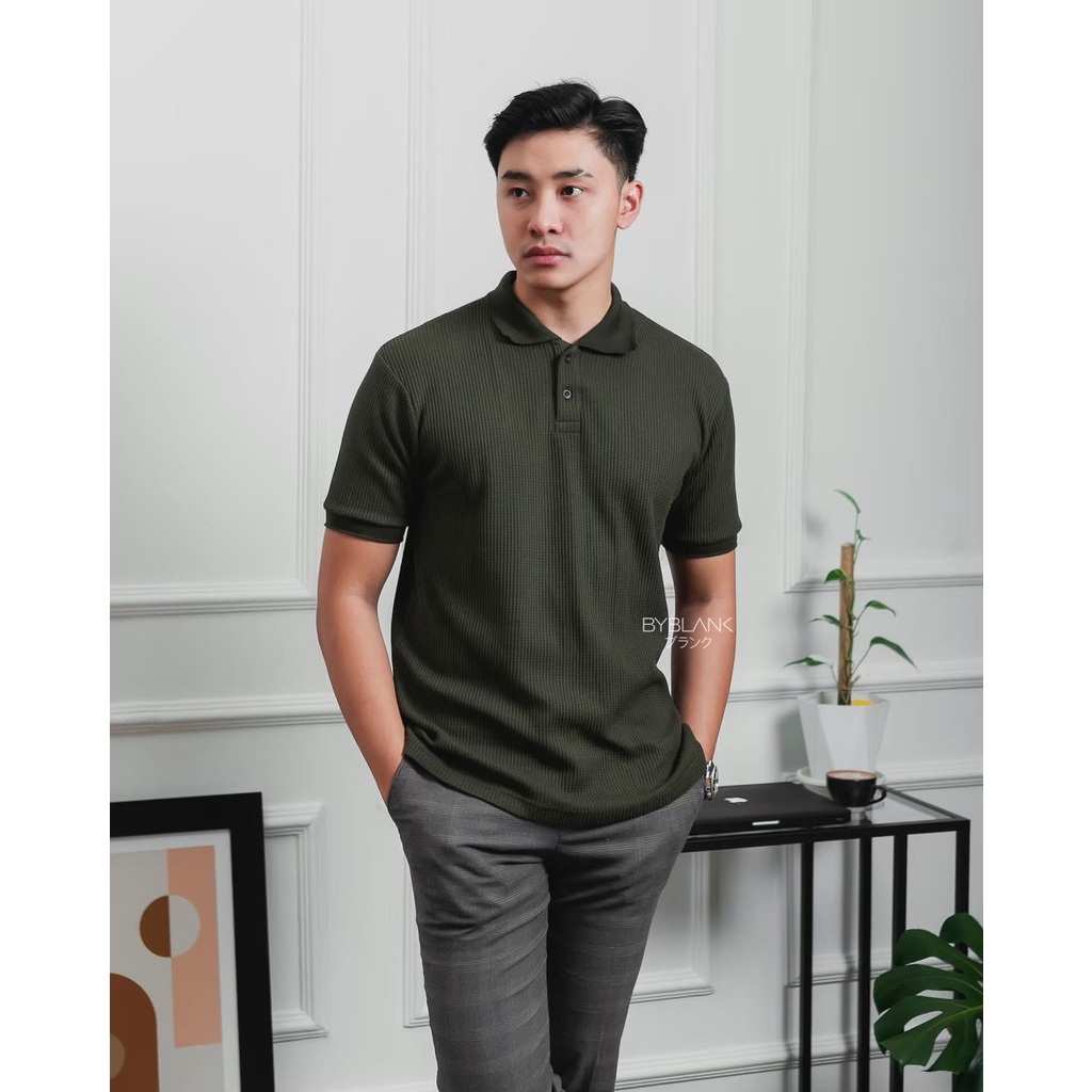 SHIBUYA POLO WAFFLE - Kaos Polo Waffle in Dark Green