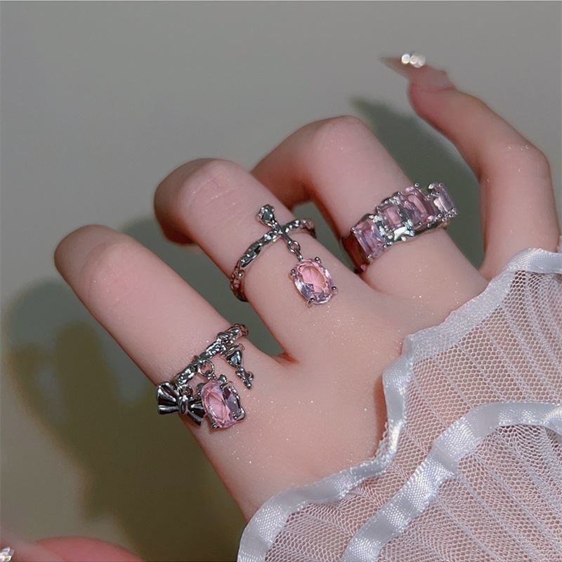 Aksesoris Cincin Zirkon Pink Tren Kepribadian Mewah Ringan