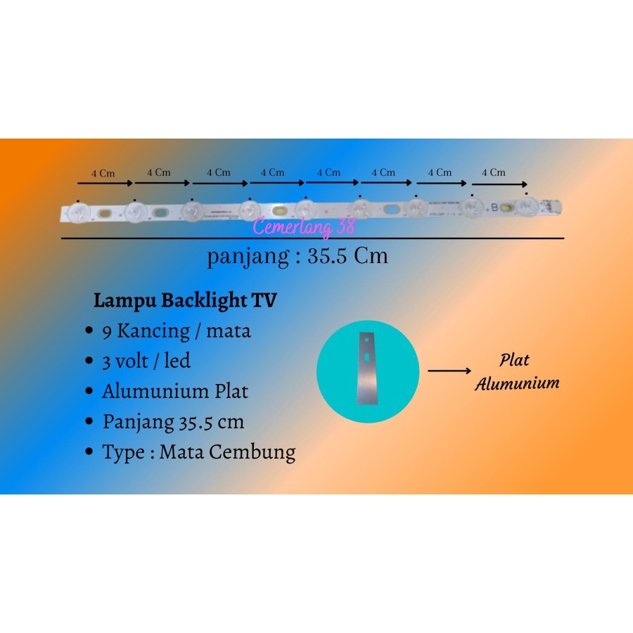 Lampu LED backlight TV 3 volt 9 Kancing BL Universal 3V 9 mata B