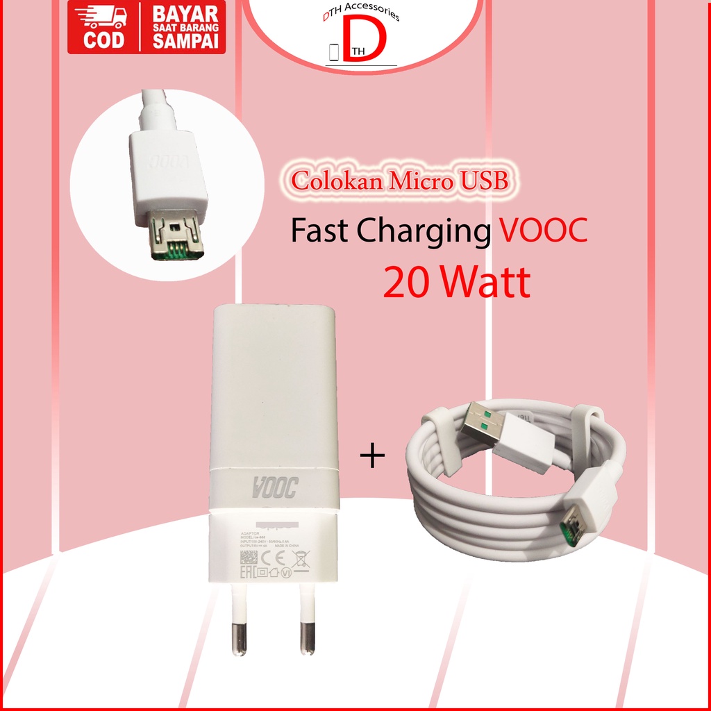 Charger Oppo 20 Watt Micro USB Original Fast Charging VOOC F1 Plus, F3 Plus, F9, F9 Pro, F11, F11 Pro, R11, Find 7, Find 7a