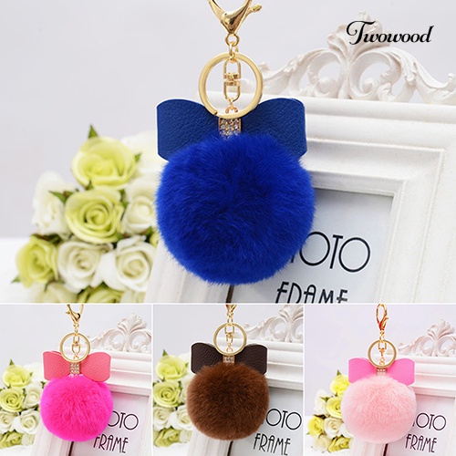 Twowood Fashion Faux Rabbit Fur Ball Charm Tas Telepon Mobil Liontin Gantungan Kunci Key Ring