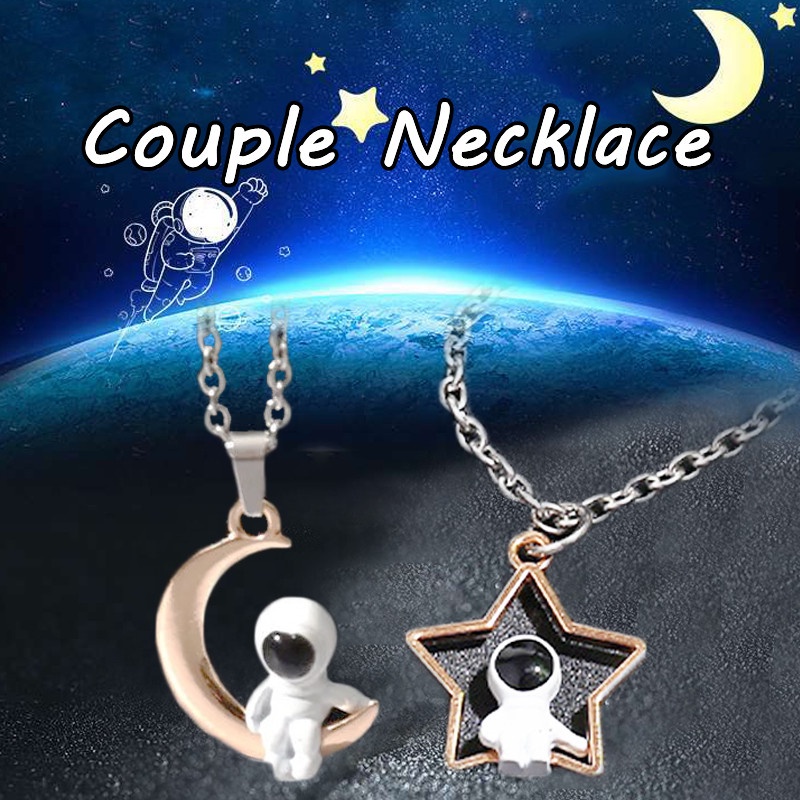 Spaceman Couple Kalung Paduan Pribadi Hip-hop Kalung Temperamen Liontin Sweater Rantai Lucu Bintang Bulan Klavikula Rantai