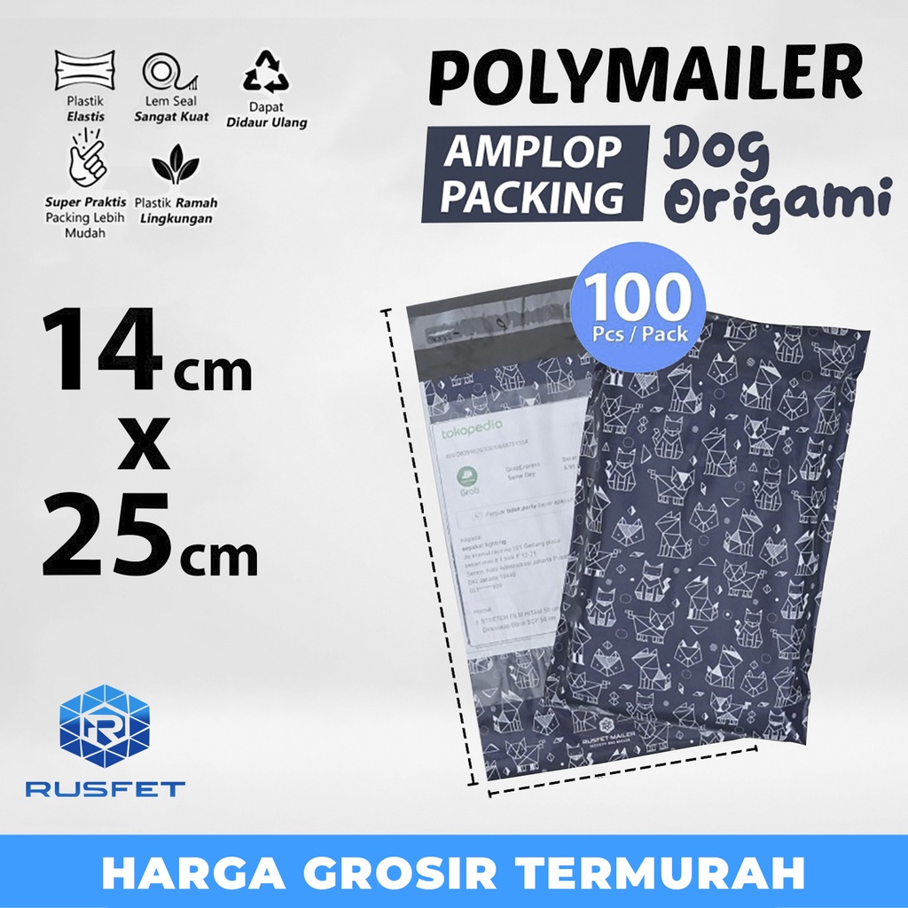 

Amplop Packing Polymailer 14x22cm Dog Origami Polimailer Pack