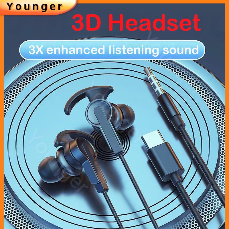 Tipe-c/3.5mm Headphone Kabel USB In-Ear Headset Dengan Mikrofon Wired Band Pengenalan Posisi Pendengaran Headset Untuk Game Sport Musik