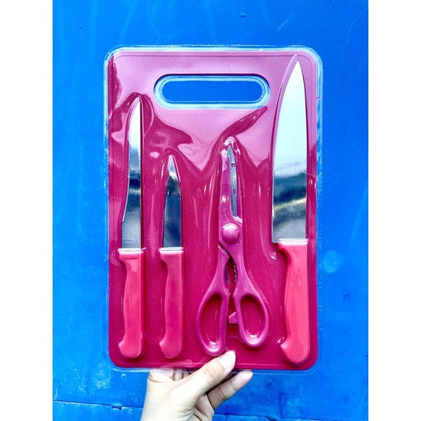 Talenan Set Lengkap 5in1 Warna Warni Pisau Gunting Dapur Set Multifungsi Cantik Full Lengkap Peralatan Dapur