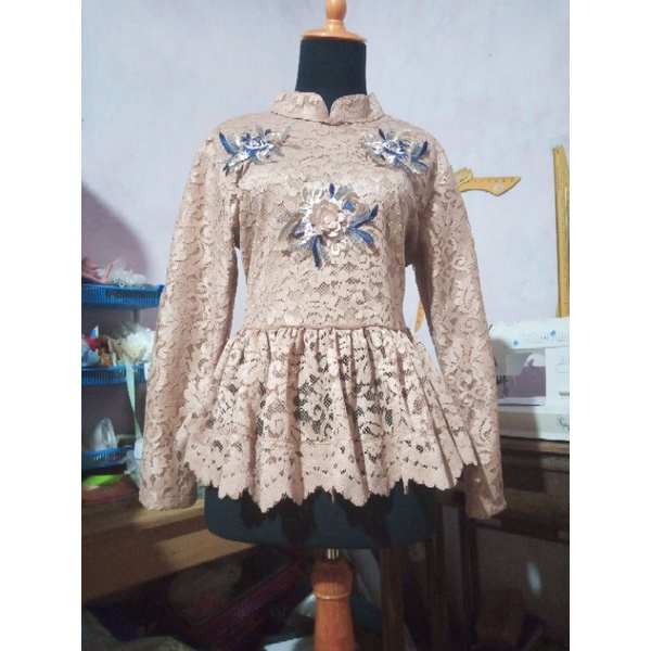 Blues brokat,Baju cewek,Baju Atasan cewek