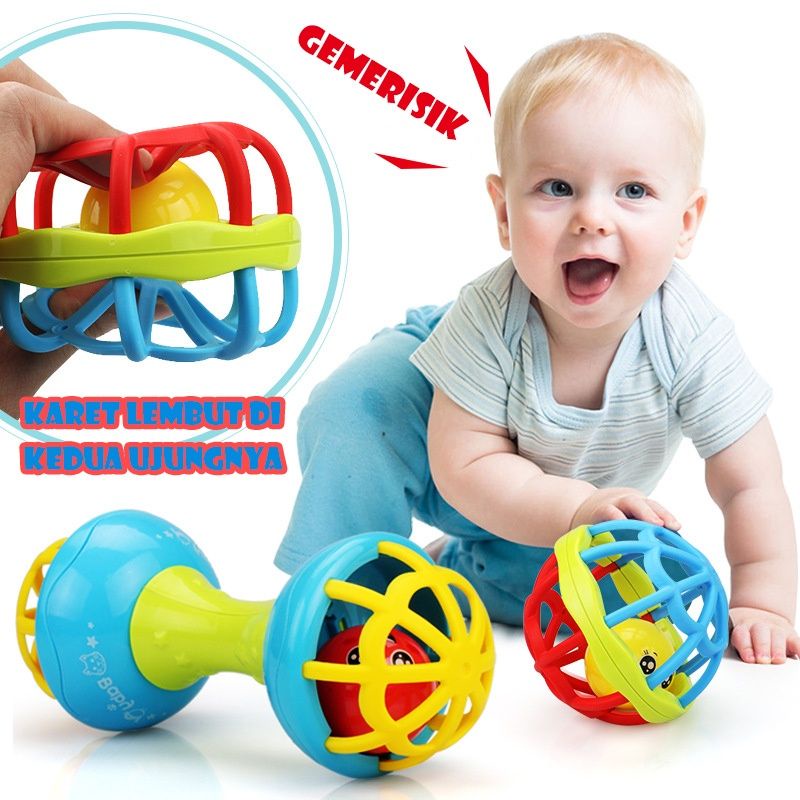 Mainan Bayi Bola Kerincingan Bahan Karet Lembut Teether Rattle Bayi / Manhattan Ball / Rattle Ball / mainan bayi Rattle genggam bunyi kerincingan aman untuk bayi lembut / bola rattle / barbel kerincingan bola