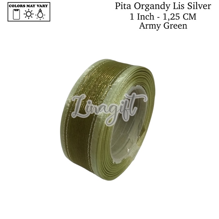 ( Rol 20 yard ) PITA ORGANDY LIS SILVER 1 IN ( 2.5 CM ) - GIFT RIBBON EXCLUSIVE 1 INCH 2.5 CM ( MADE IN TAIWAN ) PITA ORGANDI / ORGANZA / KADO / ELEGANT CLASSIC