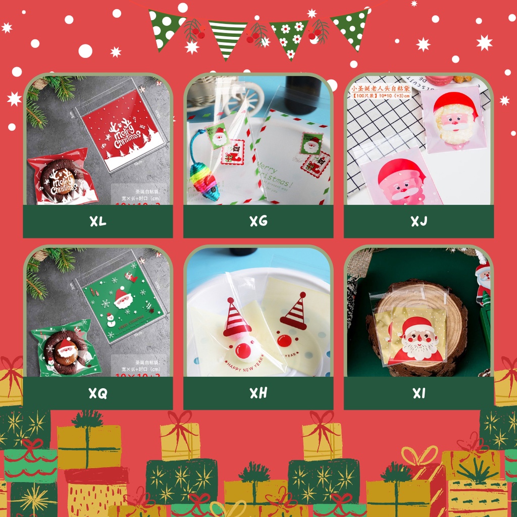 

25pcs pilih ukuran OPP natal kemasan untuk kue kering, kue, ikat rambut OPP 10 Xmas Christmas