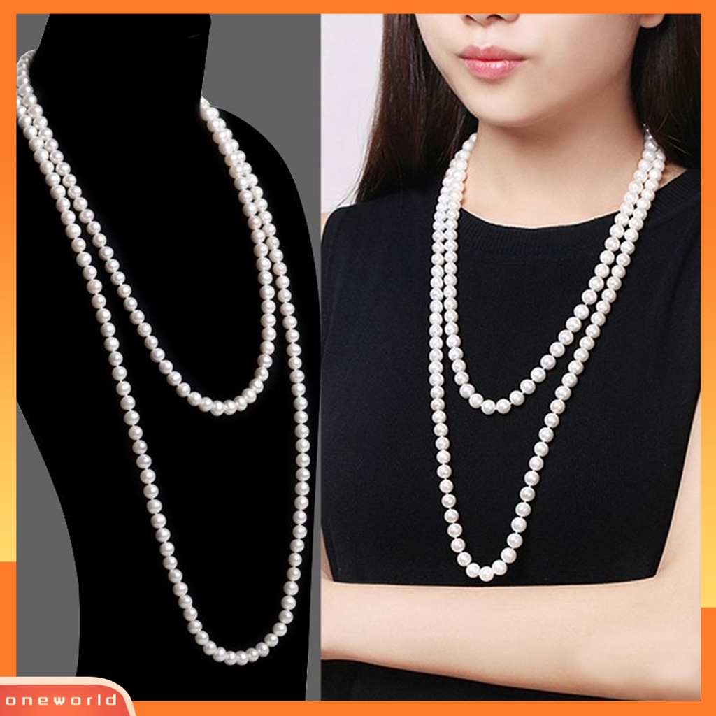 [ONE] Kalung Mutiara Imitasi Charming Sleek Glass Cluster Kalung Mutiara Simulasi Panjang Untuk Anniversary