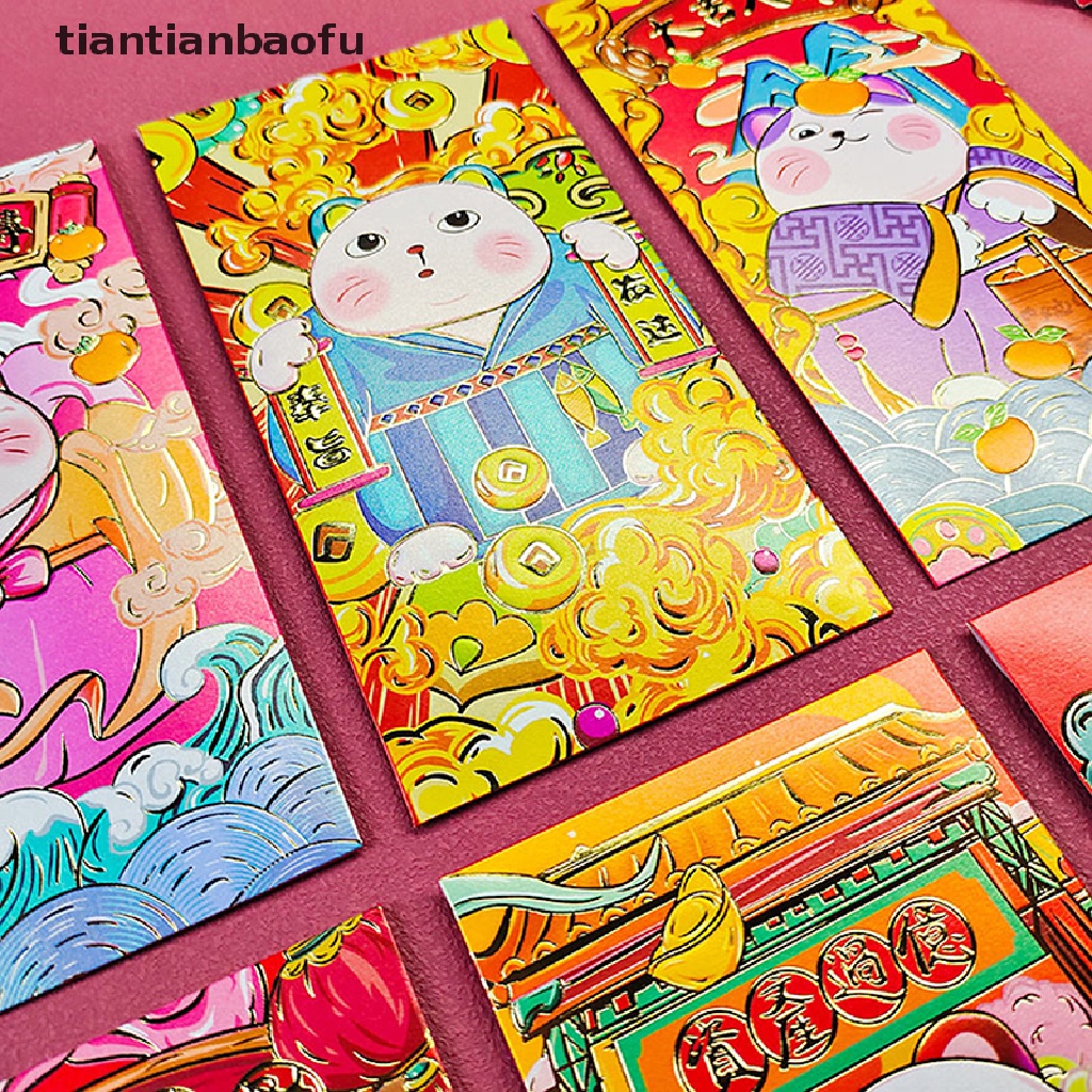 [tiantianbaofu] 6 Pcs 2023antamplop Merah Kucing Keberuntungan Vietnam Kartun Hadiah Hongbao Perlengkapan Butik