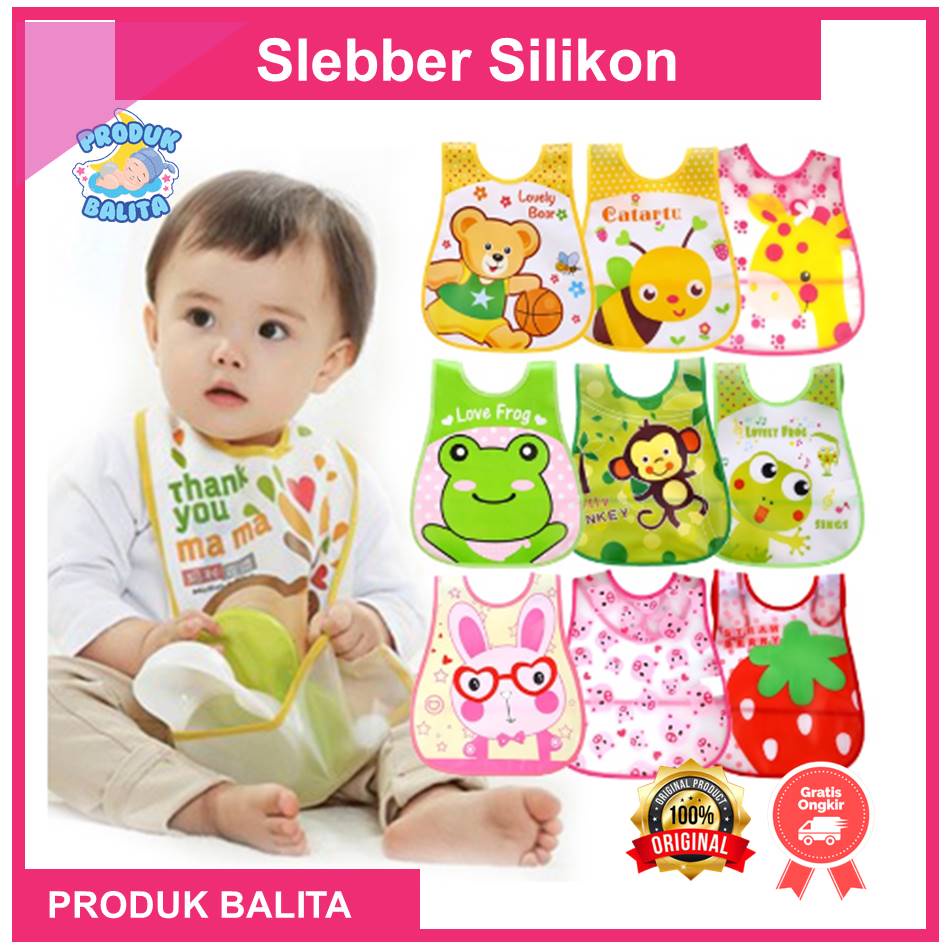 Slebber Bayi Silikon Plastik Celemek Makan Untuk Bayi Plastik Motif Lucu