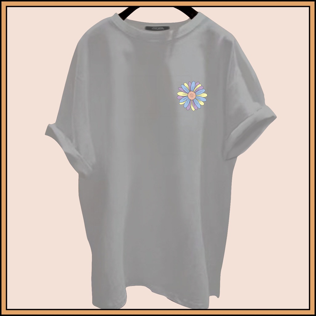 CALVIERO SHOP - BAJU KAOS ATASAN WANITA PRINT RAINBOW DAISY GALAXY PRINT