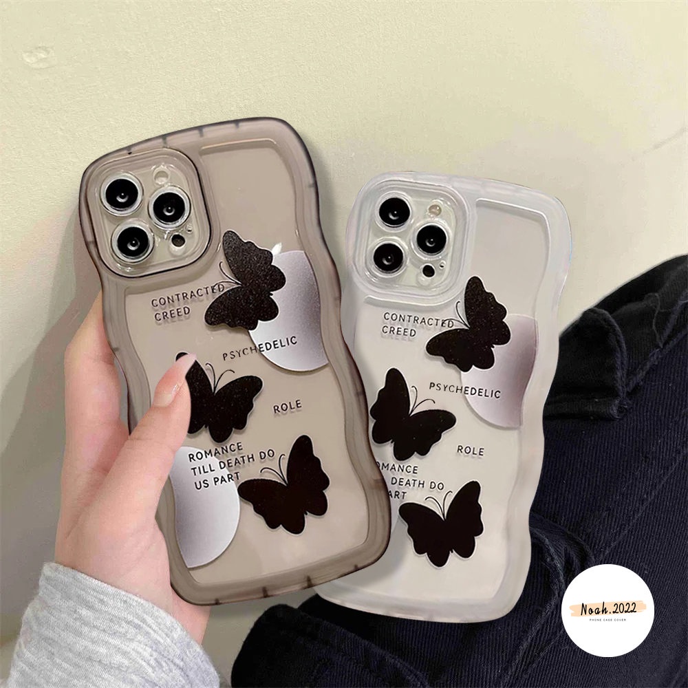 Casing Samsung A14 A04 A04E A04s A12 A03s A02 A02s A03 A13 A23 A33 A53 A22 A32 A52s A50s A30s A21s A51 A50 A31 A30 A20 Lucu Kecil Hitam Kupu Gelombang Tepi Soft TPU Case