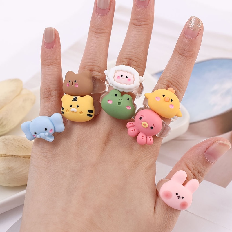 Lucu Kartun Hewan Cincin Kelinci Gajah Anak-Anak Cincin Warna-Warni Akrilik Pesta Cincin Gadis Unik Hias Cincin