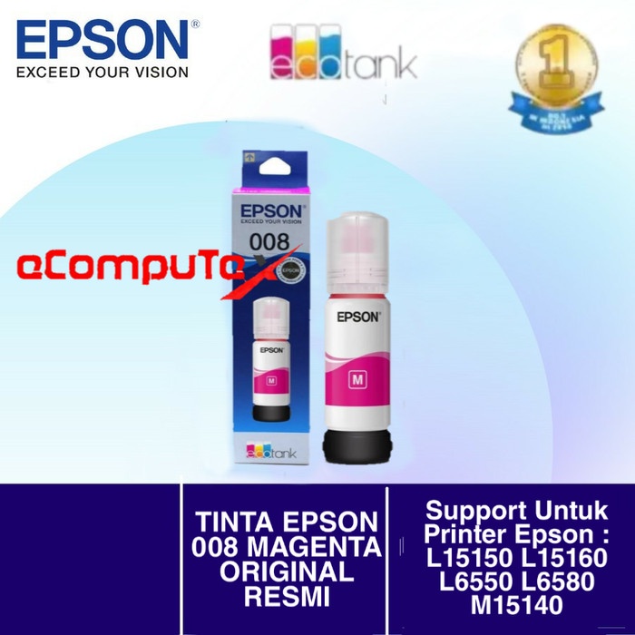 TINTA EPSON 008 MAGENTA / MERAH ORIGINAL RESMI FOR L15160 L15150 L6550