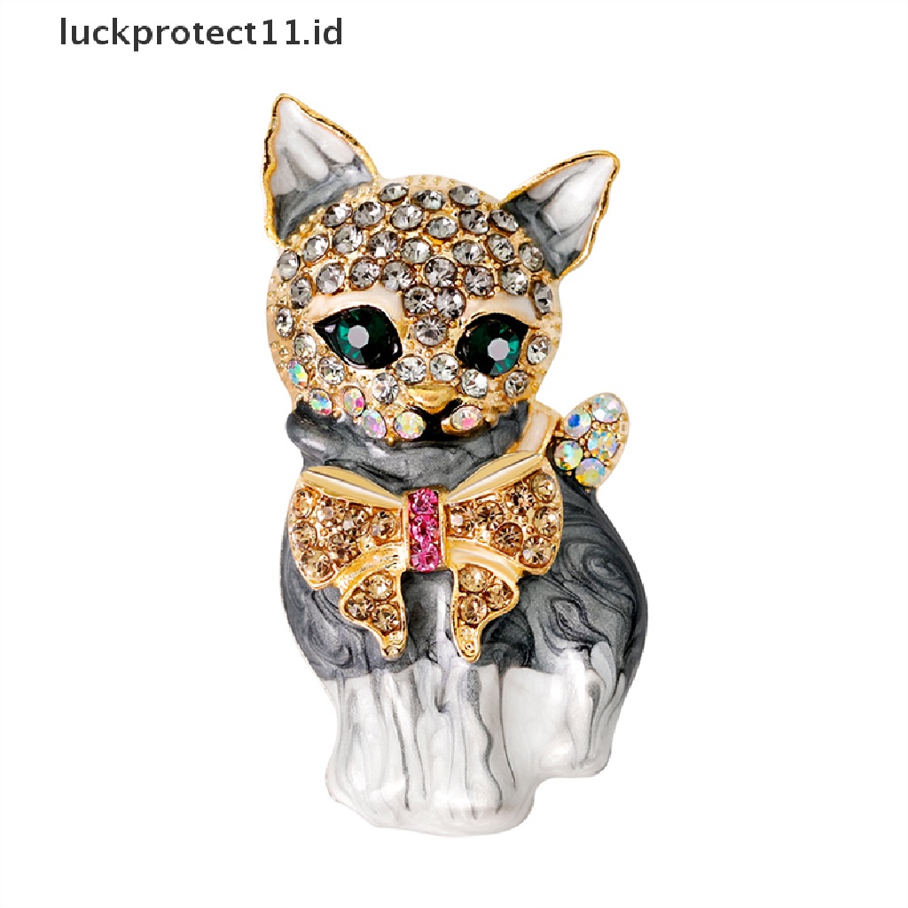 /Fashion Hot// Fashion// Enamel Baru Kristal Mata Hijau Kartun Kucing Bros Pin Perhiasan Tas Ornamen Hadiah.