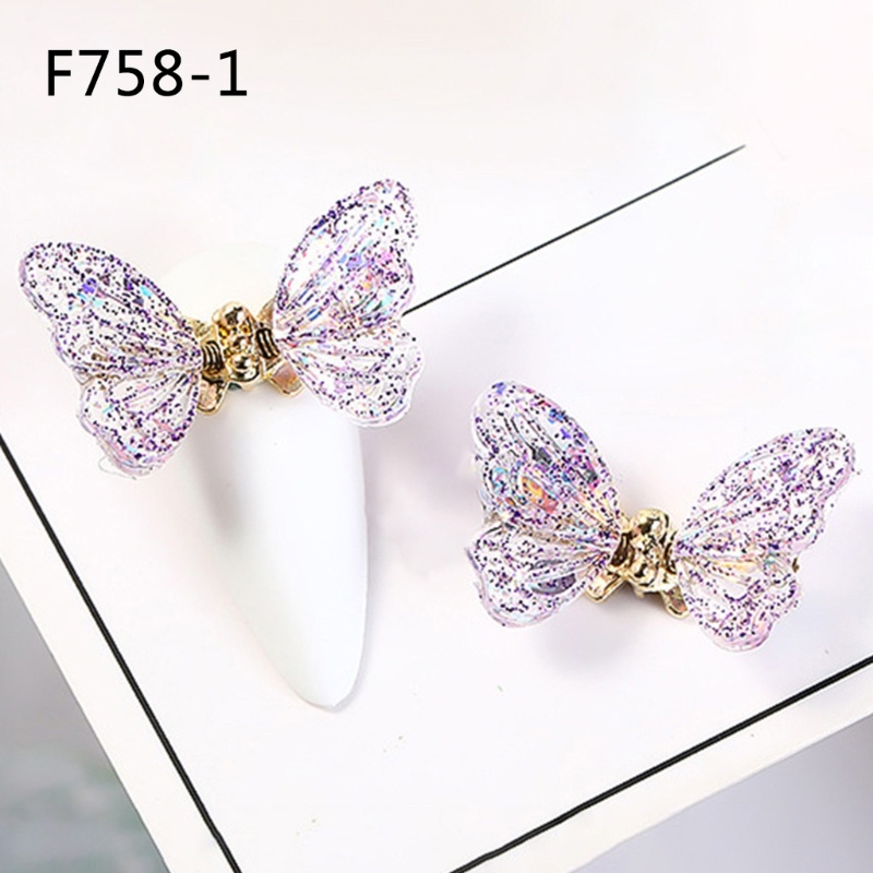 Sa 2PCS Glitter Sequin 3D Butterfly Nails Rhinestones Perhiasan DIY Bagian Profesional Nail Art Manicure Dekorasi