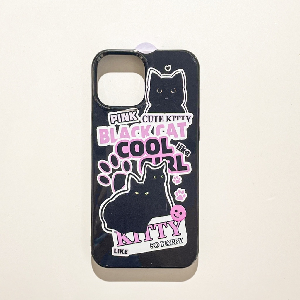 Ins Pola Kucing Hitam Cocok Untuk iPhone 14 14pro 14Plus 14prm iPhone 13 13prm iPhone 11 7Plus 8Plus Xr XS 12 Pro Max Empat Sudut Casing Ponsel Tahan Guncangan
