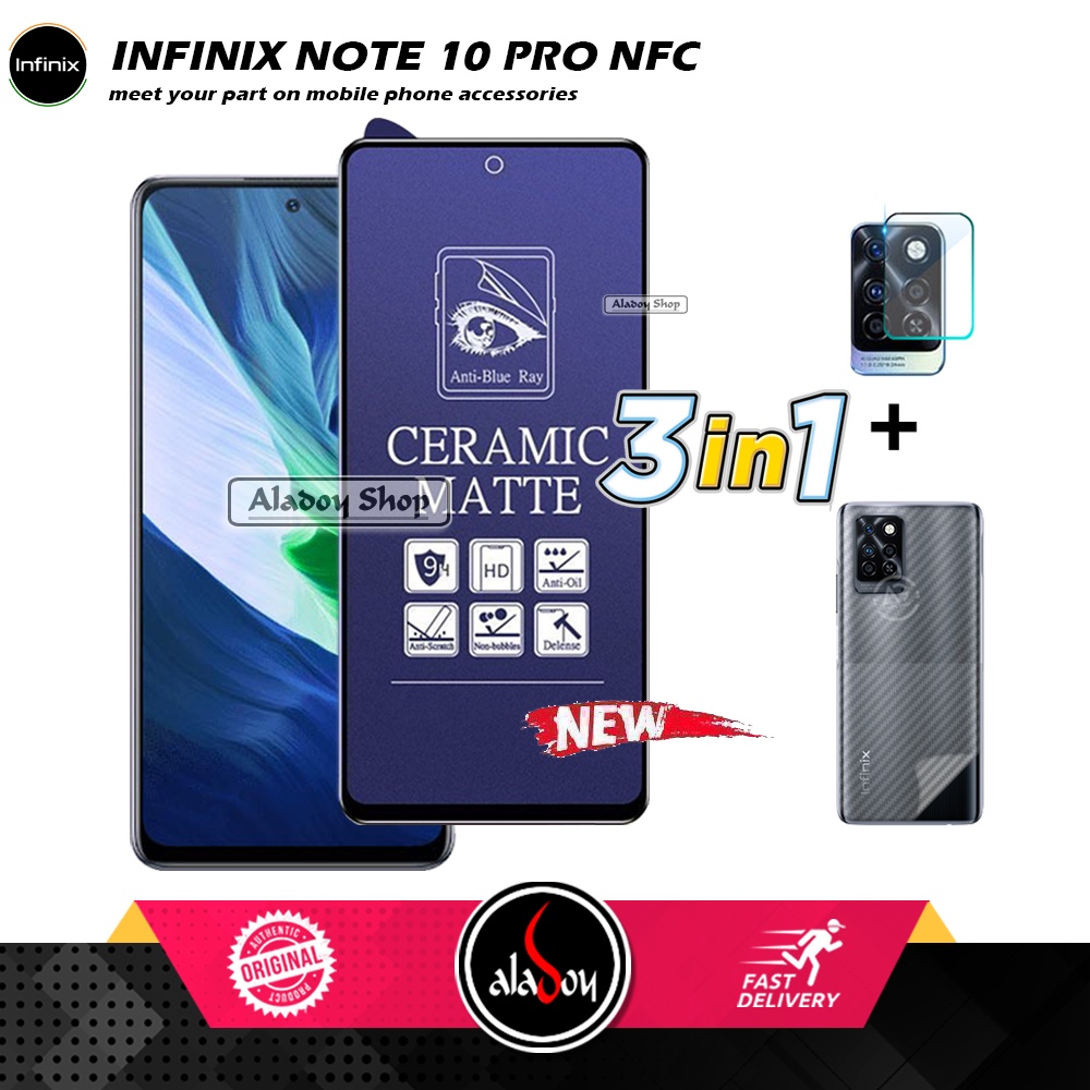 PAKET 3IN1 Anti Gores Blue Matte Anti Glare Infinix Note 10 Pro Nfc + Tempered Glass Camera dan Skin Carbon