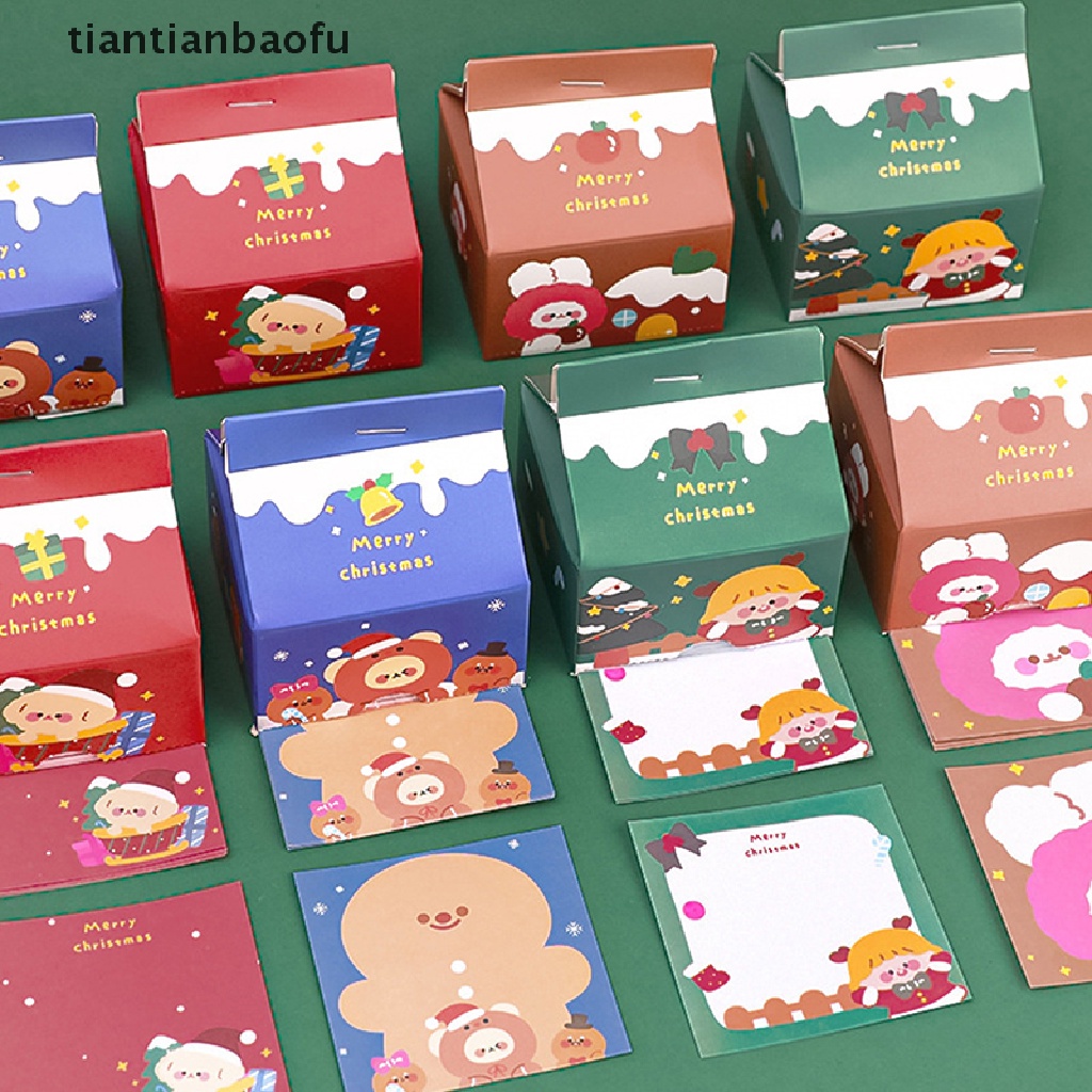 [tiantianbaofu] 200lembar Natal Sticky Note Memo Pad Kartun Gingerbread Man Milk Box Mahasiswa Non-Lucu Pesan Notepad Natal Alat Tulis Butik