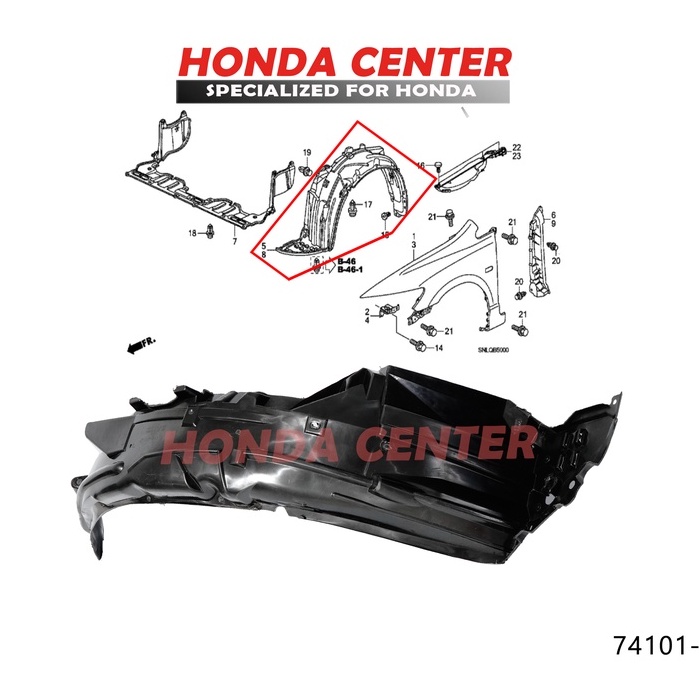 inner linner fender spakbor dalam atas ban slebor depan kiri kanan honda civic fd fd1 fd2 2006 2007 2008 2009 2010 2011