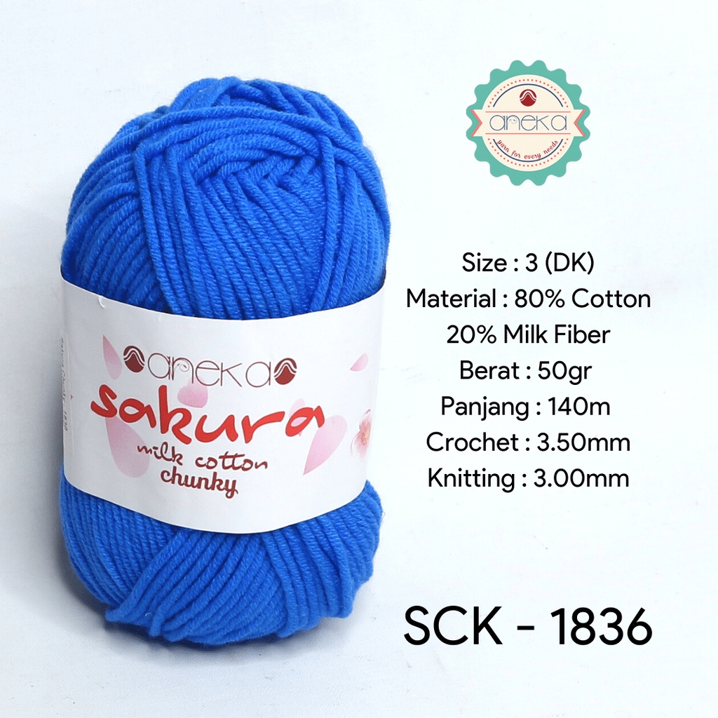 Benang Rajut Katun Susu Sakura Milk Cotton Chunky - 1836