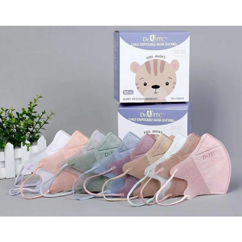 Original MASKER DUCKBILL ANAK MIX WARNA POLOS - Masker anak isi 50pcs Exp Baru