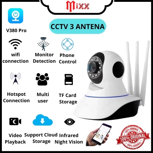 Kamera Cctv V380 1080P HD Kamera Pengintai CCTV Wireless Wifi 3 Antena Camera Pengaman Rumah/Kantor