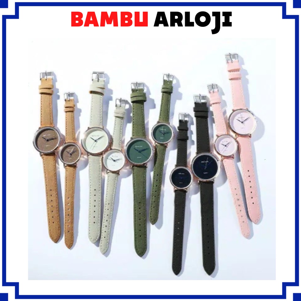 BAJ Jam Tangan Couple Pria / Wanita Polos Casual Dial Bulat Fashion Analog Quartz Simple Strap Kulit Pu Leather JF098